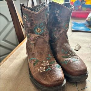 Embroidered Brown Leather Boots - Toddler Size 8